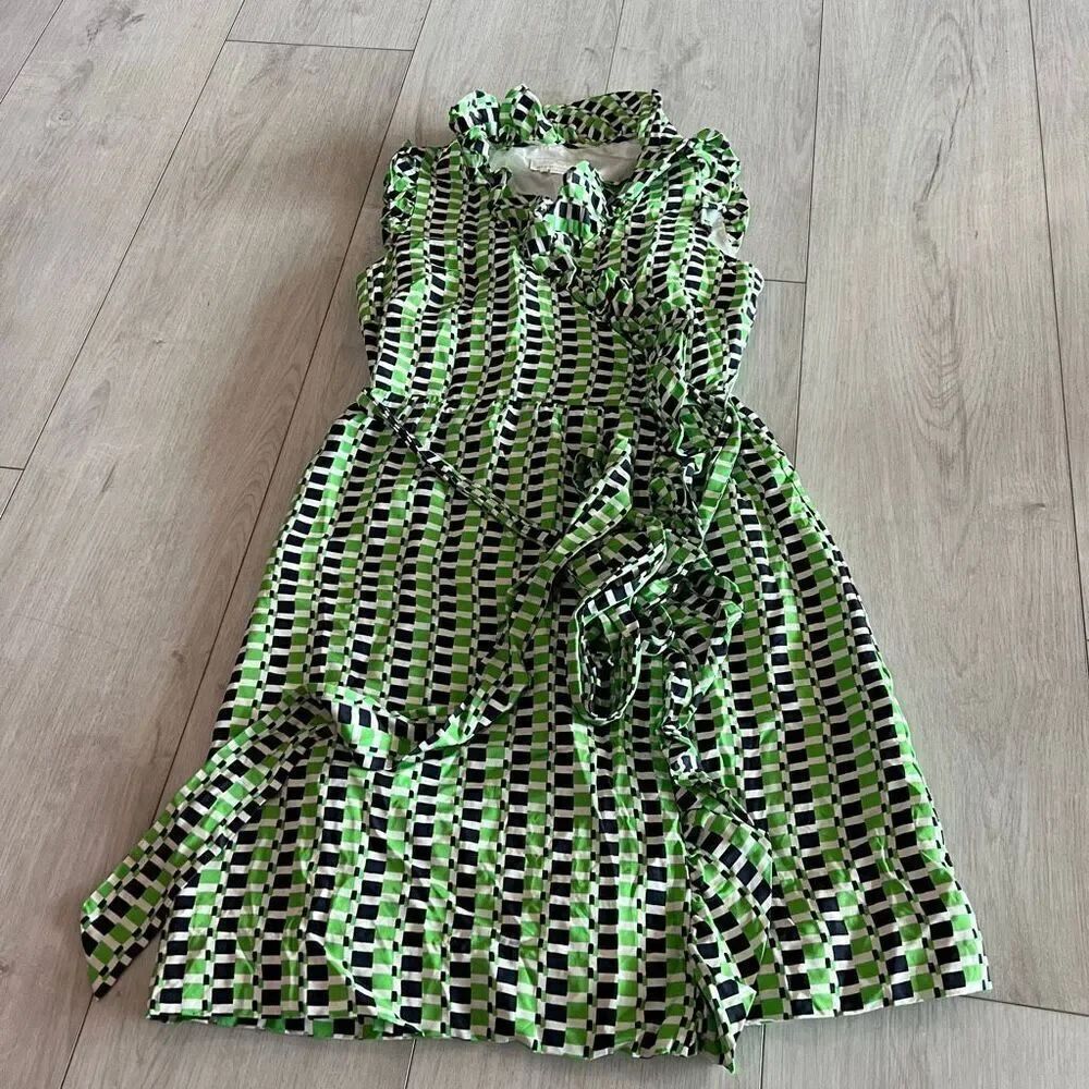 KATE SPADE NEW YORK - Aubrey Wrap Silk Geo Print Belted ruffle dress Size 2